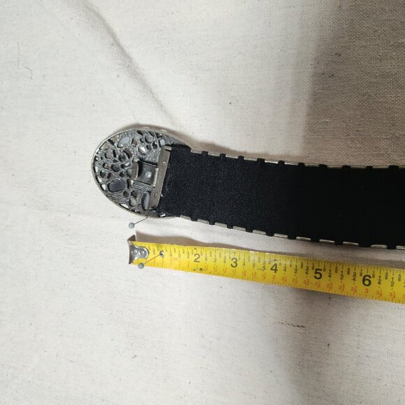 Gunmetal Stretch Belt Womens S/M Western Cowgirl Stone Rhinestones Metal Buckle - Picture 4 of 15